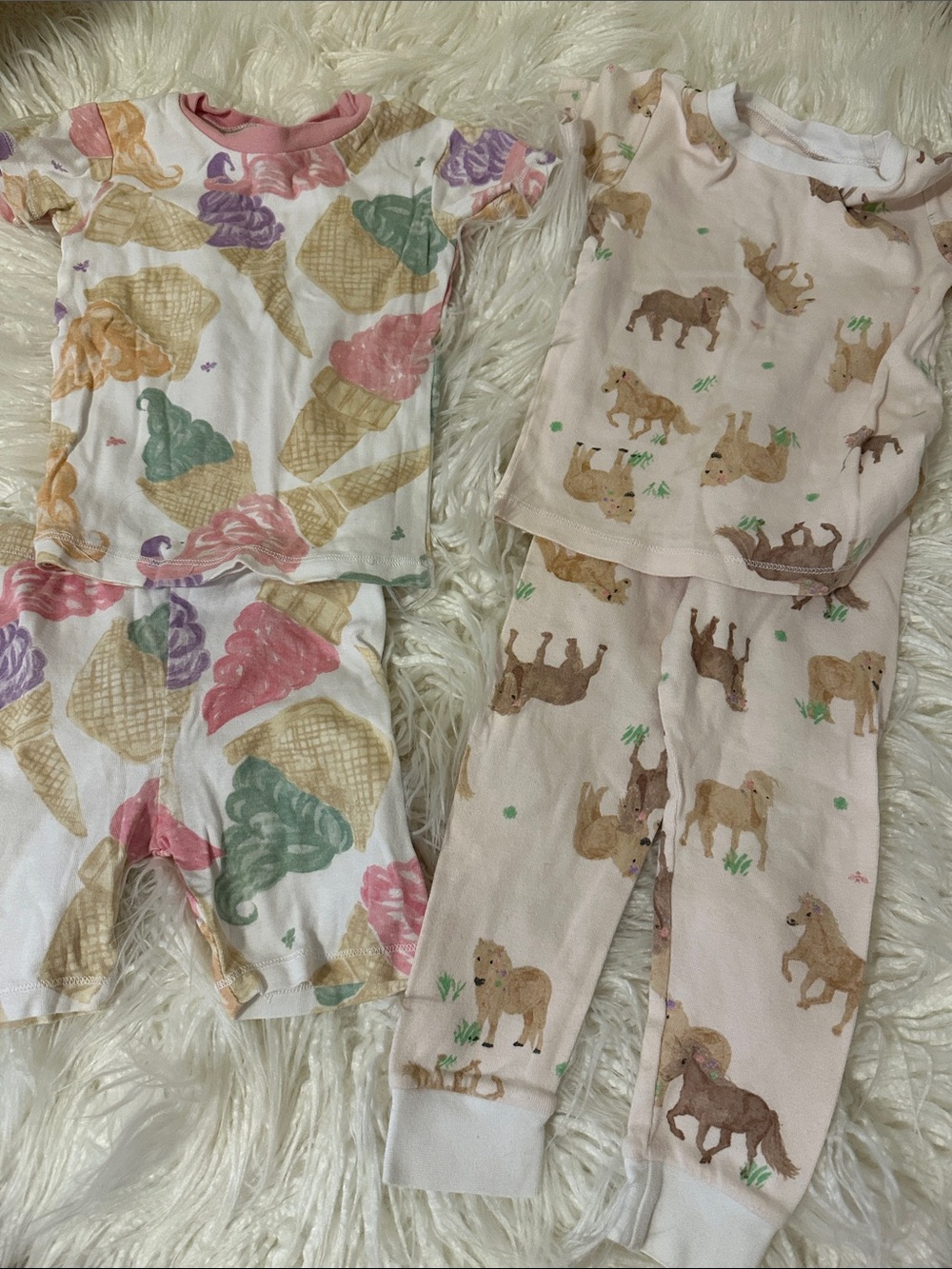 Burt's Bees Girls Ice Cream & Horse Pajama Set - Pink, Cream, Green (💯% cotton)
